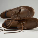 Women's Slim Boat Leather Tan Distress